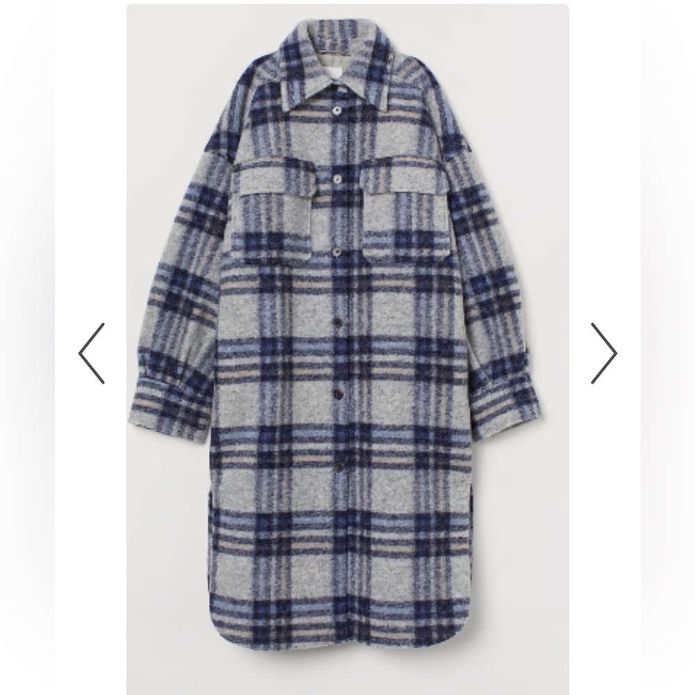 H&M Wool Shacket Coat Size Small; blue plaid